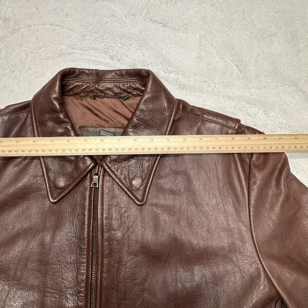 VTG 90 Banana Republic‎ Mens Large Brown Leather Full Zip Jacket Classic Collar